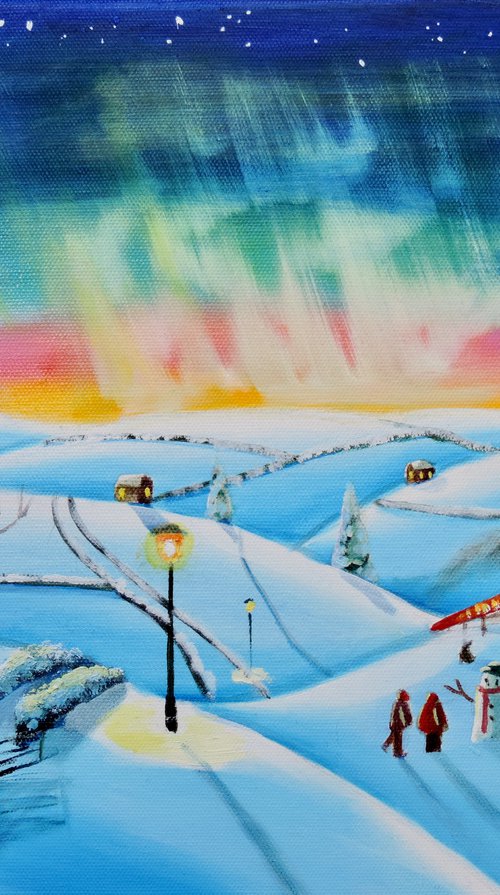 The northern lights winter painting by Gordon Bruce
