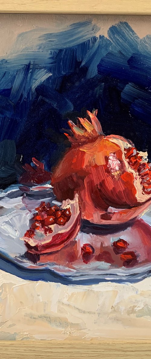 Still life. Pomegranate on silver tray. by Vita Schagen