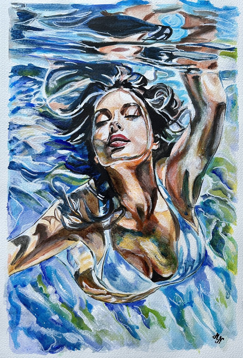 Impressionistic Portrait Watercolour By Misty Lady - M. Nierobisz, 13 X 19", Liquid Beauty, Original Artwork