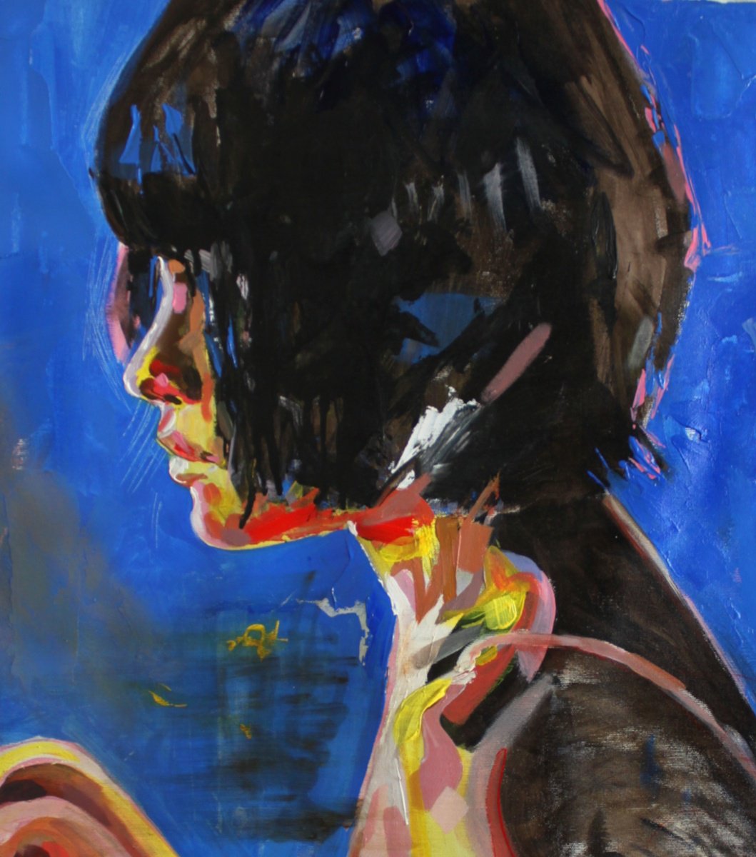 Expressive Portrait Acrylic Painting By Iryna Tymkul, 24 X 31, Sitting By The Fire, Original Artwork