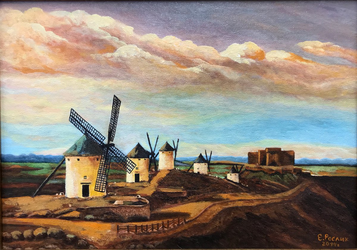 Original oil painting Windmills - 35x25 cm (2014) by Evgeniya Roslik