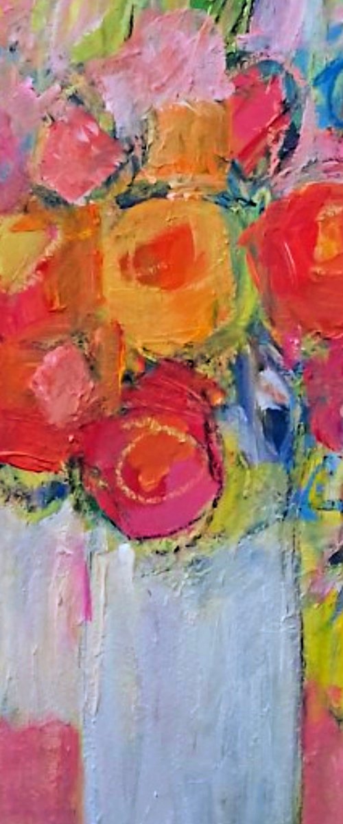 Summer Bouquet in a White Vase by Jan Rippingham