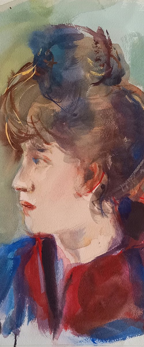Watercolor portrait (after Santiago Rusigñol) by Marina Del Pozo