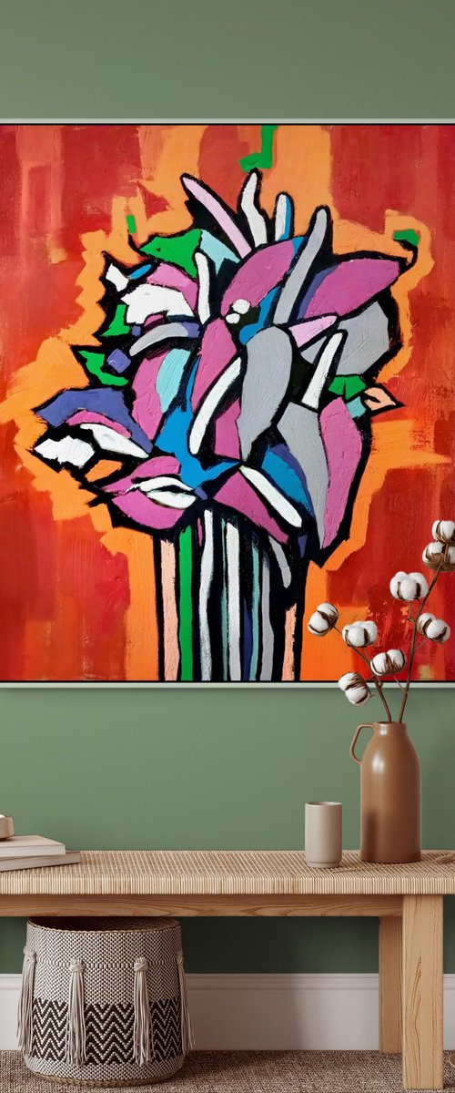 Exotic Flowers on Red by Evgen Semenyuk