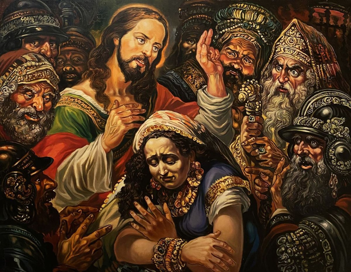 Expressive Oil Painting , Christ And The Sinner By Oleg And Alexander Litvinov, 39 X 31, Artwork For Sale On Artfinder