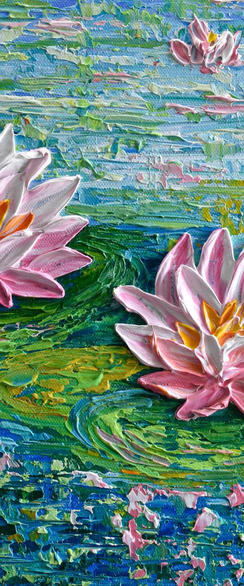 Water Lilies at the Park - Impasto Floral Art by Olga Tkachyk