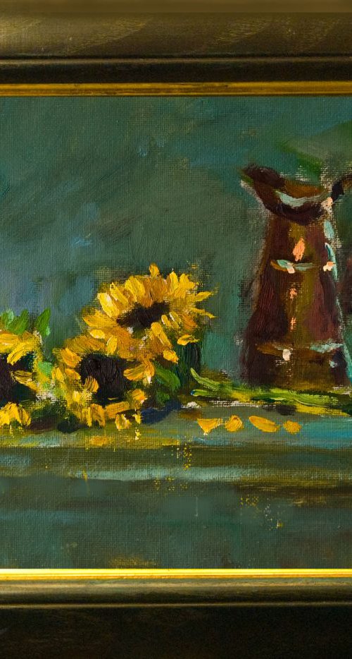Sunflowers next to Copper Jug by Andre Pallat