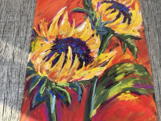 Sunflowers on a red background