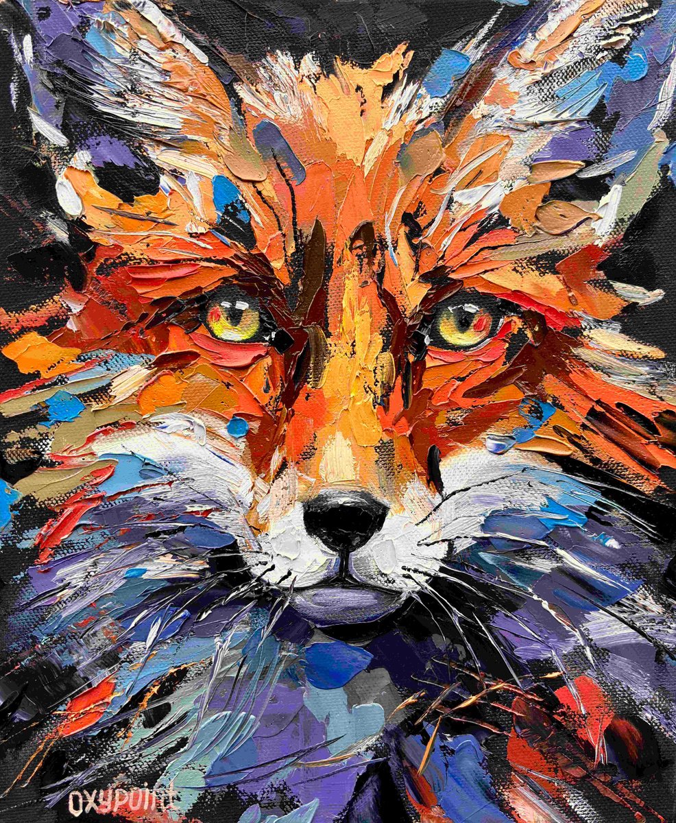 Impressionistic Animal Oil Painting By Oxypoint, 10 X 12", "Fox", Original Artwork