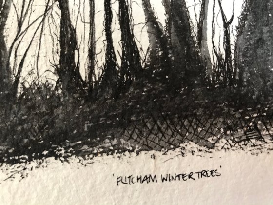 Flitcham Winter Trees in Pen and Ink - Norfolk