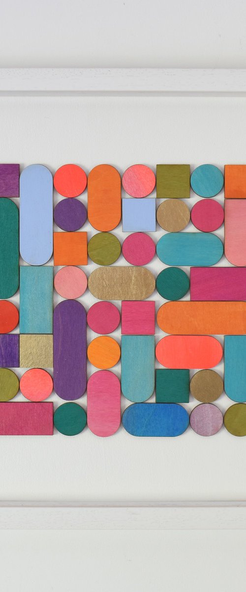 Abstract Retro Colour Block 3D Collage Painting. by Amelia Coward