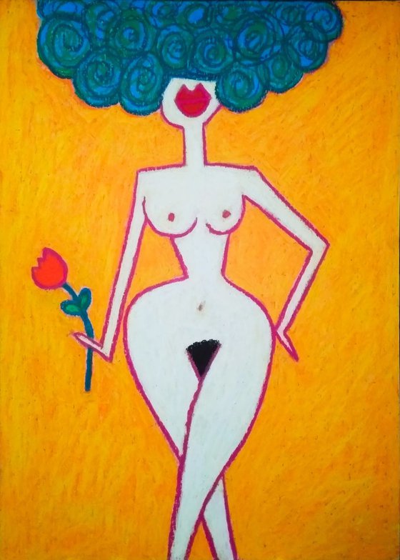 Madame with red tulip