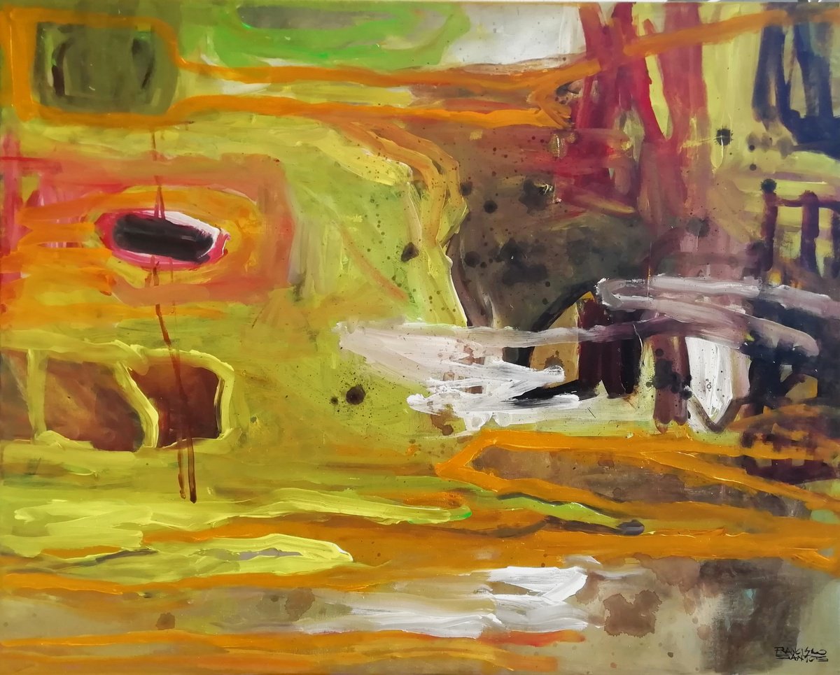 Organic Abstract Acrylic Painting By Francisco Santos, 39 X 31, Athena, Original Artwork