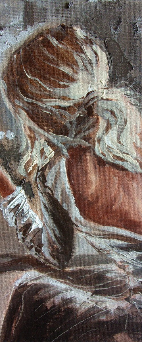 " NOT MY DAY ... " original painting wind romantic palette knife GIFT by Monika Luniak