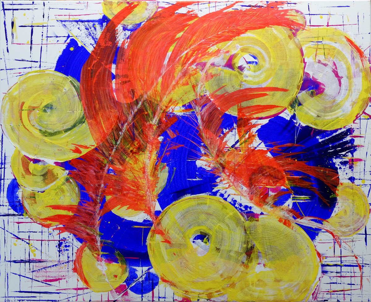 Abstract Acrylic Painting By Anastasia Woron, 39 X 31, Phoenix, The Reborn., Original Artwork