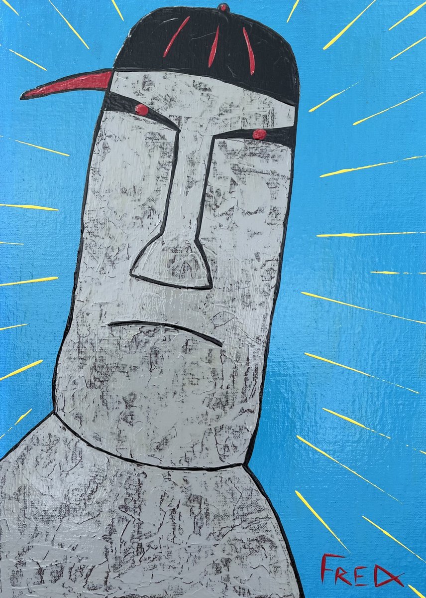 Portrait Acrylic Painting By Cadiou Frederic, 13 X 18, Street Moai, Original Artwork