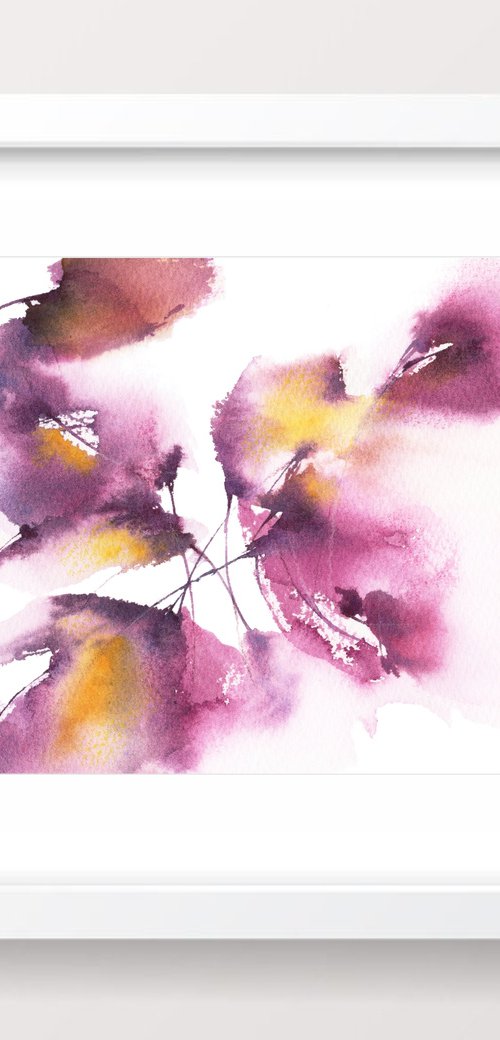 Abstract purple flower painting, small square art by Olga Grigo