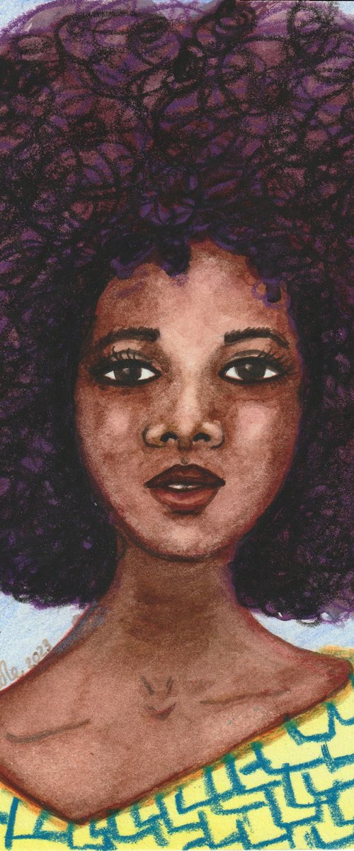 'Makena' Original Black Art Portrait Painting - 4" x 6" (Unframed) by Stacey-Ann Cole by Stacey-Ann Cole