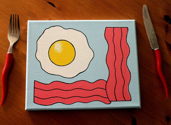Fried Egg And Bacon Pop Art Painting On Canvas