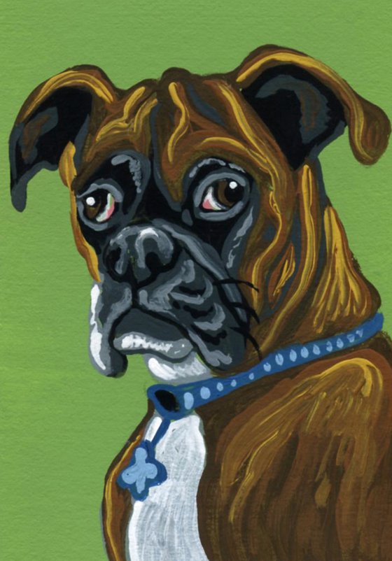 ACEO ATC Original Miniature Painting Boxer Pet Dog Art-Carla Smale