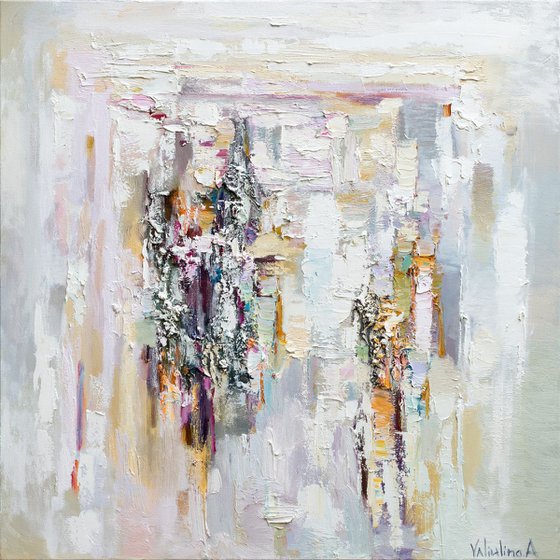 White Abstract Painting - 90 x 90 cm - Original oil painting
