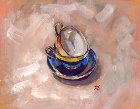 Vintage cups in gouache, Colorful Art for the kitchen
