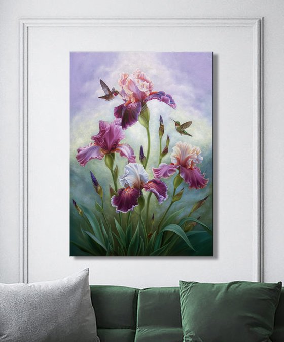 "Summer song", irises with birds