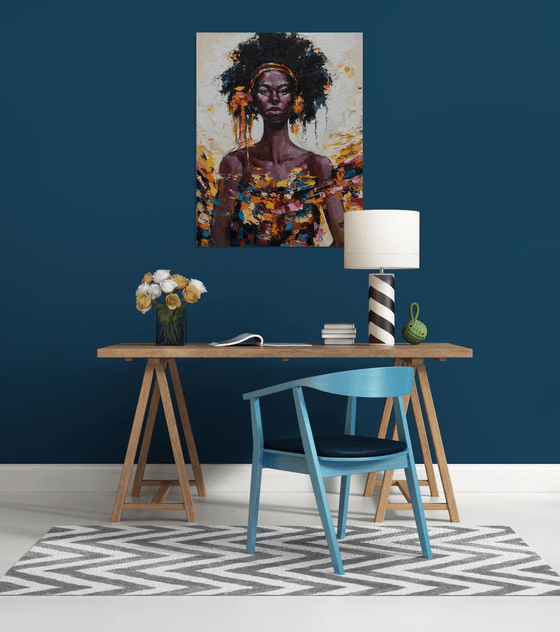 African Queen portrait painting  - Original oil painting
