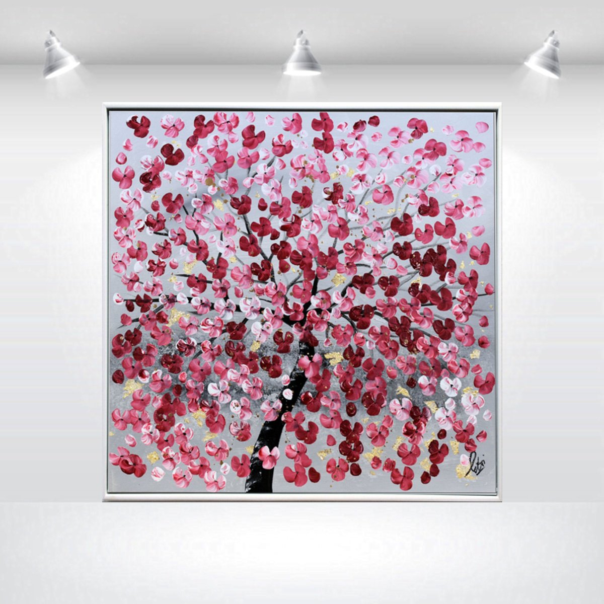 Abstract Botanical Acrylic Painting By Edelgard Schroer, 21 X 21, Golden Spring, Original Artwork