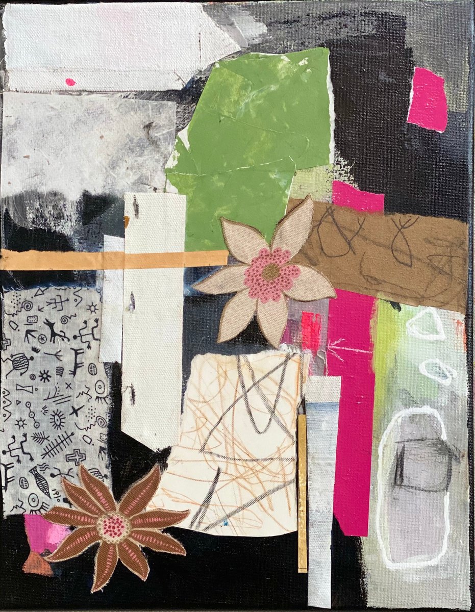 Organic Abstract Collage By Kat Crosby, 11 X 14", Garden Party, Original Artwork