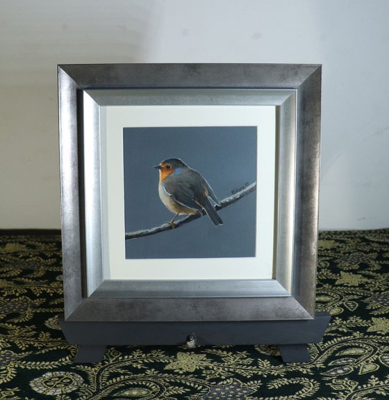 Robin at Night Time Painting Framed and Ready to Hang