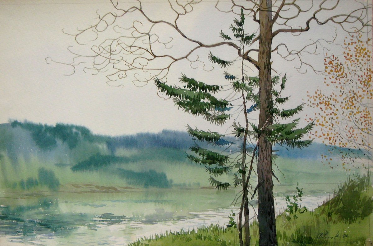Impressionistic Landscape Watercolour By Valeriy Savenets-1, 15 X 10", By The River, Original Artwork