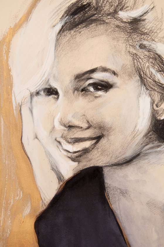 XXL drawing Golden Marilyn Monroe #3/Charcoal Modern Expressive Drawing Portrait /Celebrity/Portrait