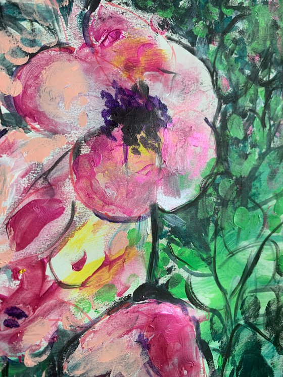 Pink and Green Abstract Painting for Home Decor, Floral Impressions Wall Art Decor, Artfinder Gift Ideas