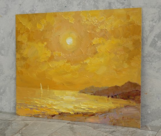 Yellow evening by sea