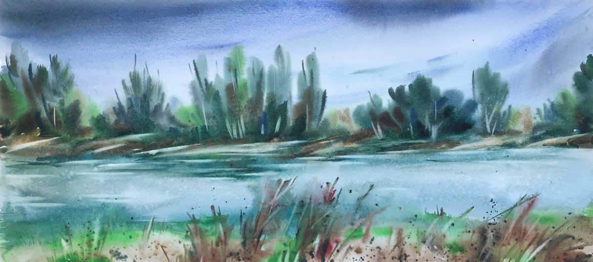 Quiet river. one of a kind, original watercolour by Galina Poloz