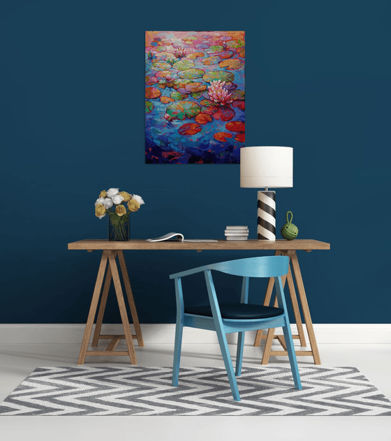 Painting Water lily Pink landscape