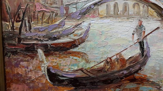 Rialto Bridge with gondolier