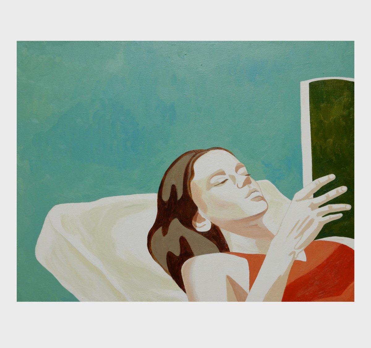 Expressive Portrait Acrylic Painting By Young Park, 21 X 16", A Private Vacation, Original Artwork