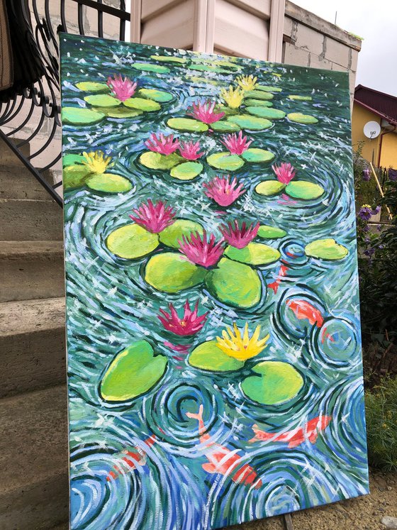 Waterlily with koi fish