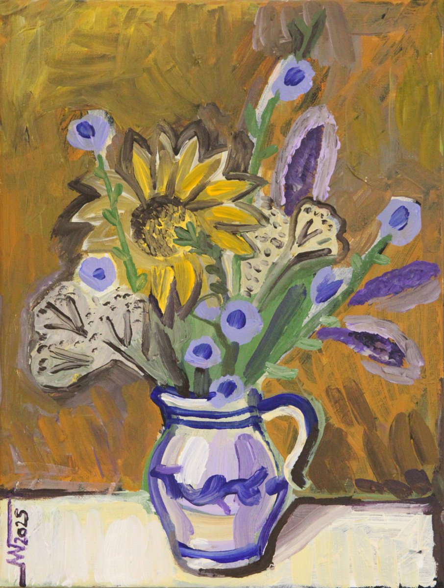 Botanical Acrylic Painting By Marina Gorkaeva, 12 X 16", Little Jug, Original Artwork