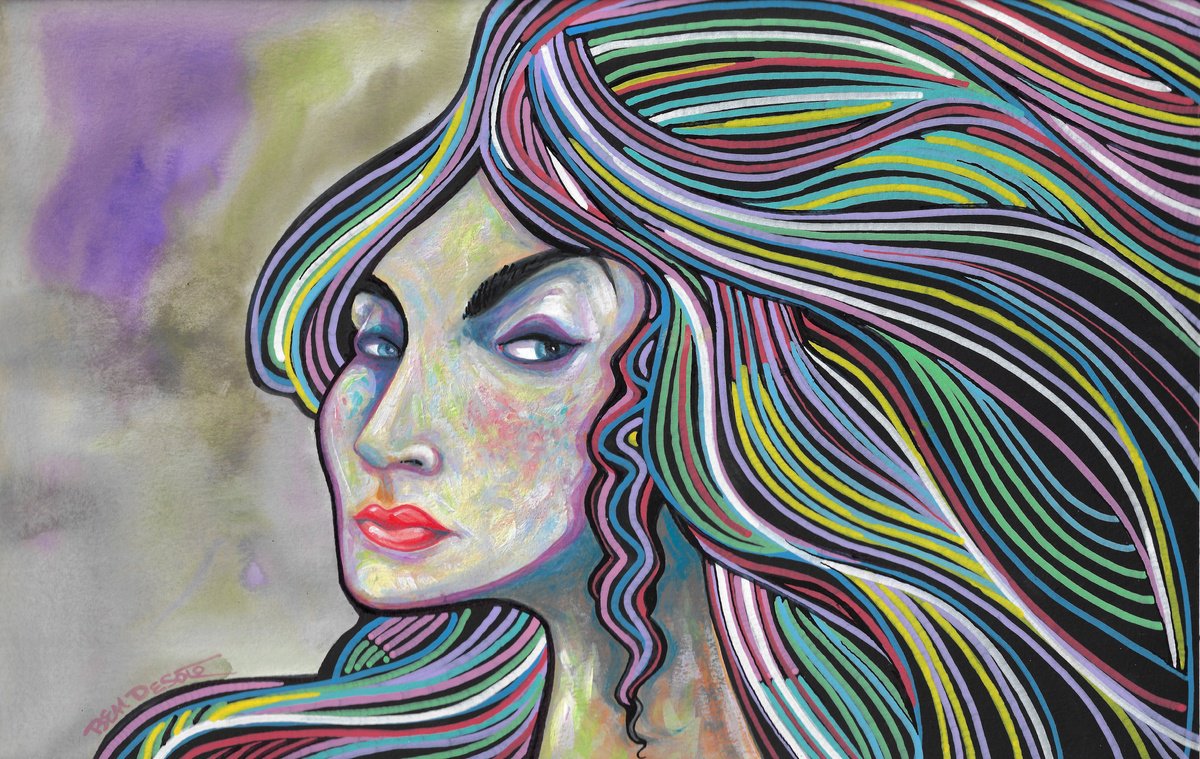 Portrait Painting By Ben De Soto, 17 X 11, Girl Of Color, Original Artwork