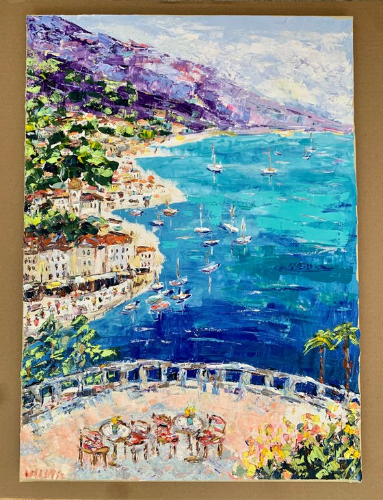 View from terrace. French Riviera coast.