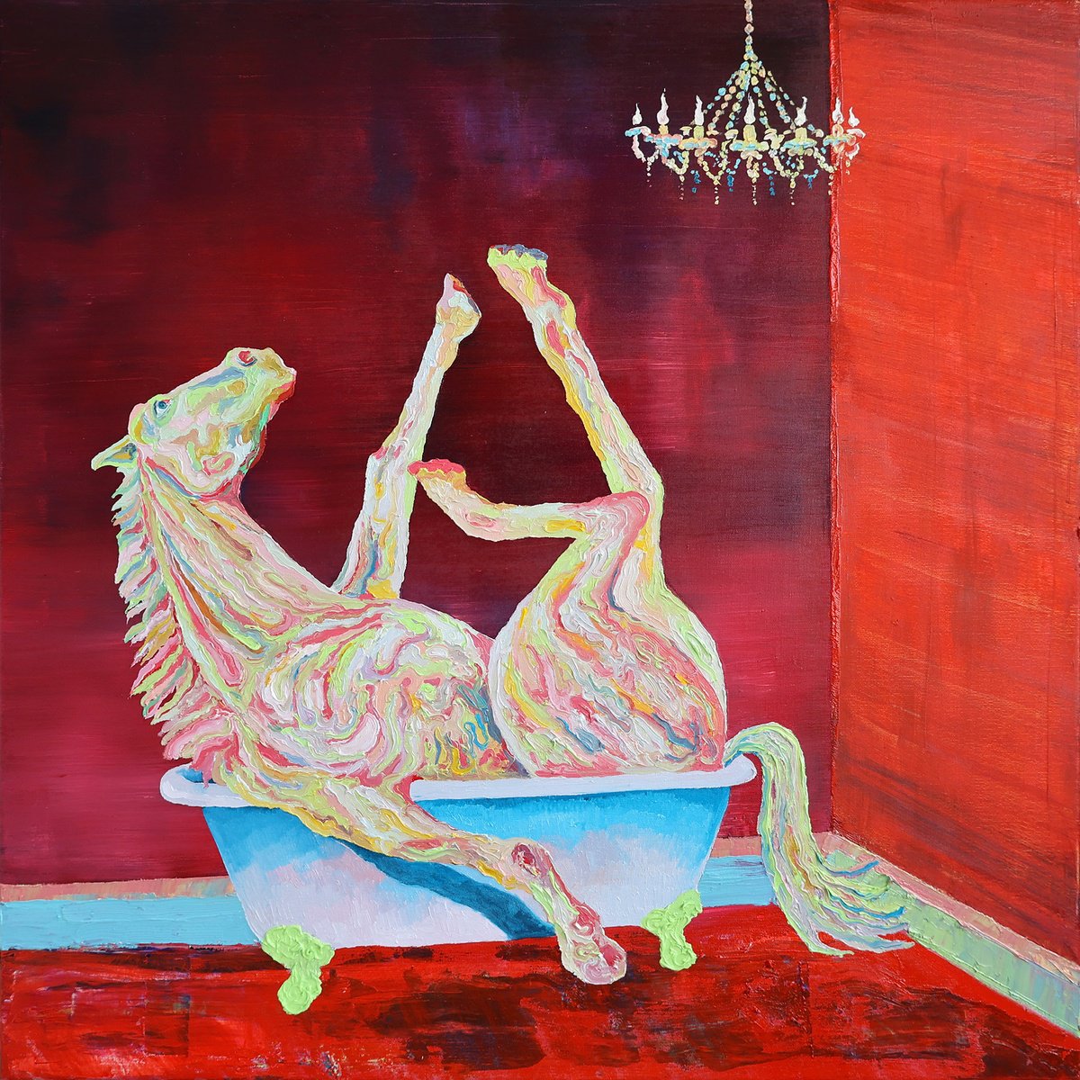 Surrealistic Animal Oil Painting By Dominic Virtosu, 31 X 31, Just Relaax, Original Artwork