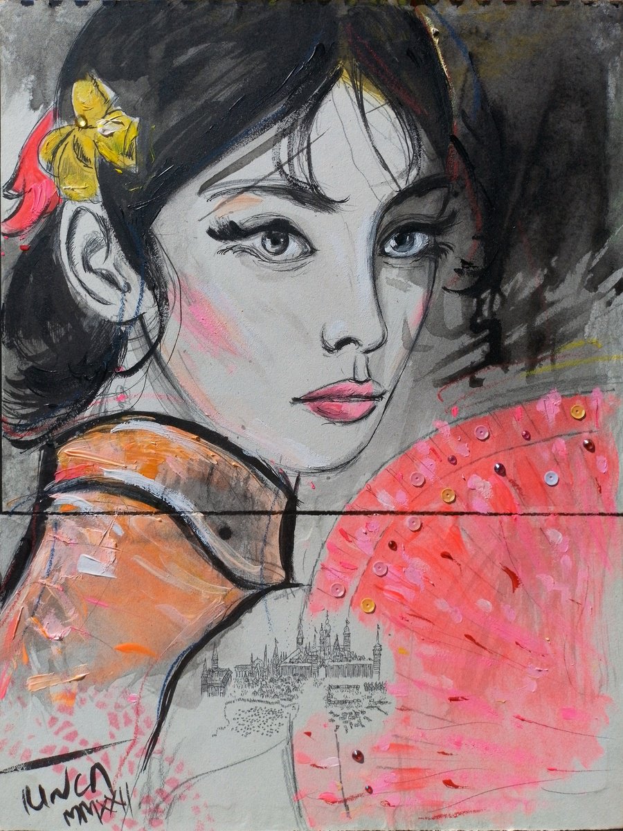 Impressionistic Ink Drawing , Moon Phase (L