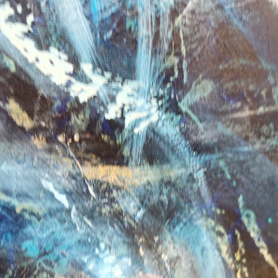 Large XXL enigmatic metaphysical dark blue abstract angel composition by master KLOSKA