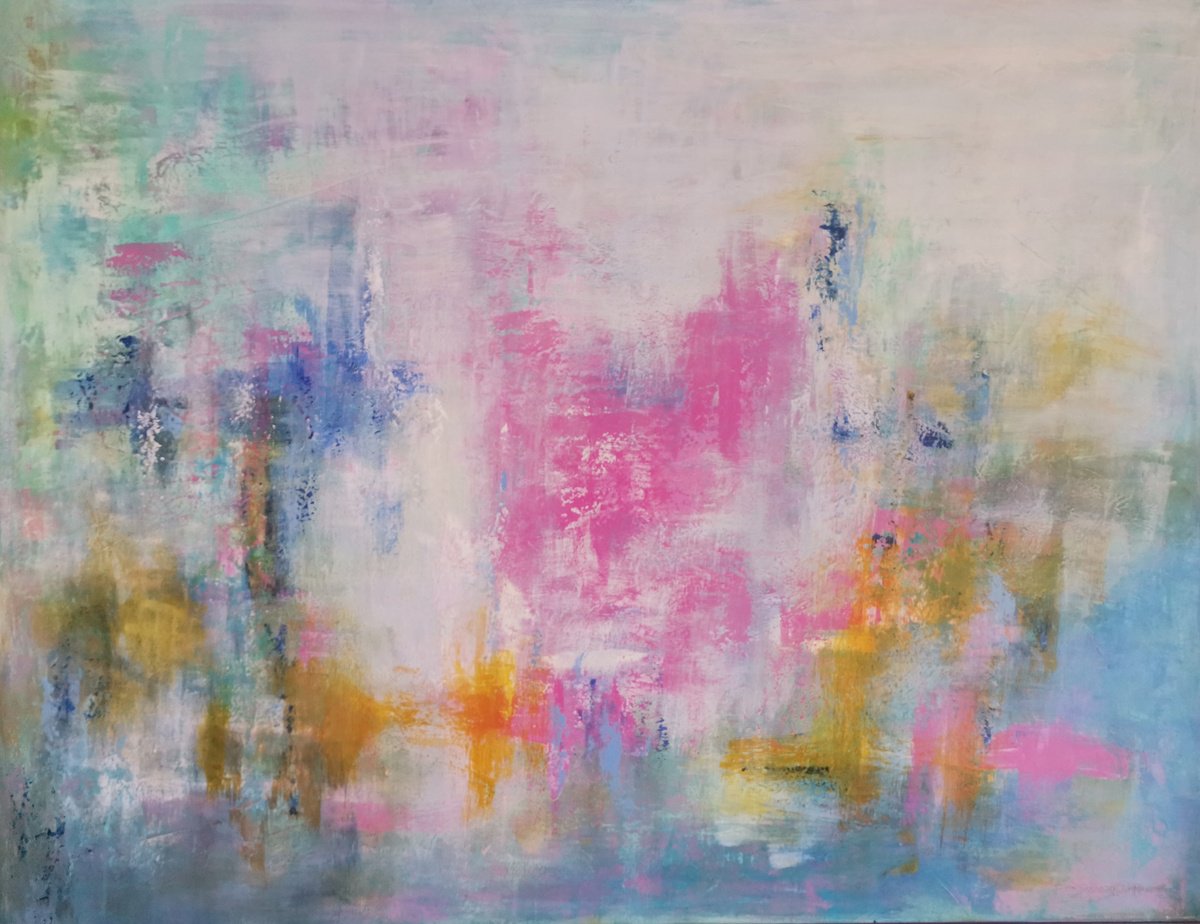 Geometric Abstract Acrylic Painting By Doris Duschelbauer, 46 X 35, Flashing Colors, Original Artwork