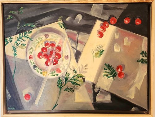 A Plate A Paper And Cherry Tomatoes ll by Anahita Amouzegar