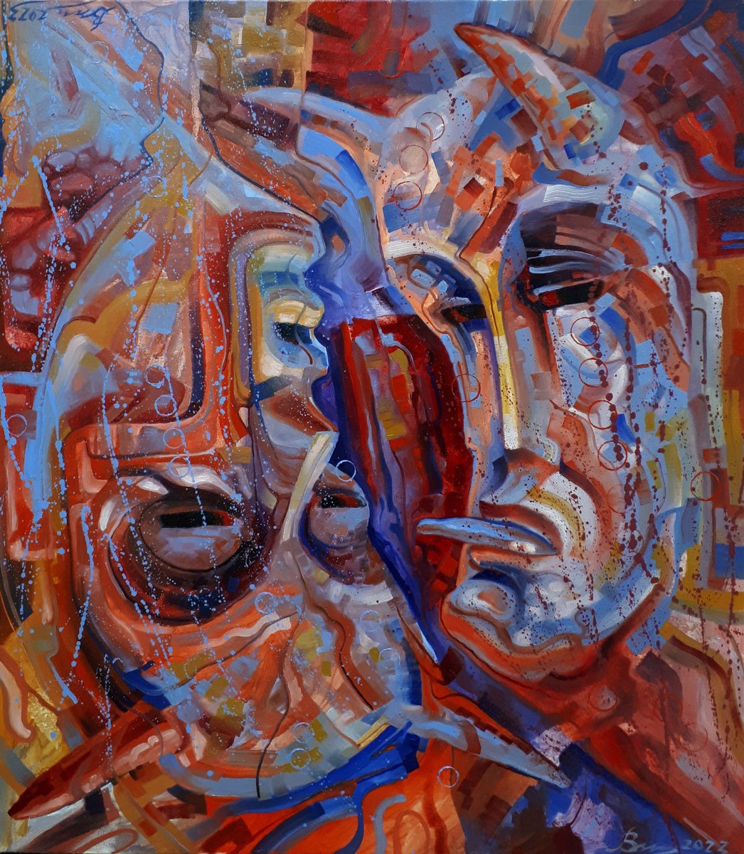 Expressive Portrait Oil Painting By Serhii Voichenko, 28 X 32", Turn The Demons, Original Artwork