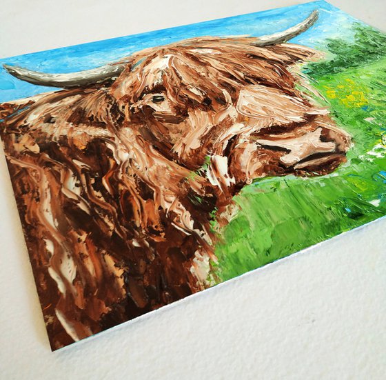 Highland Cow Painting Original Art Farm Animal Artwork Cow Wall Art